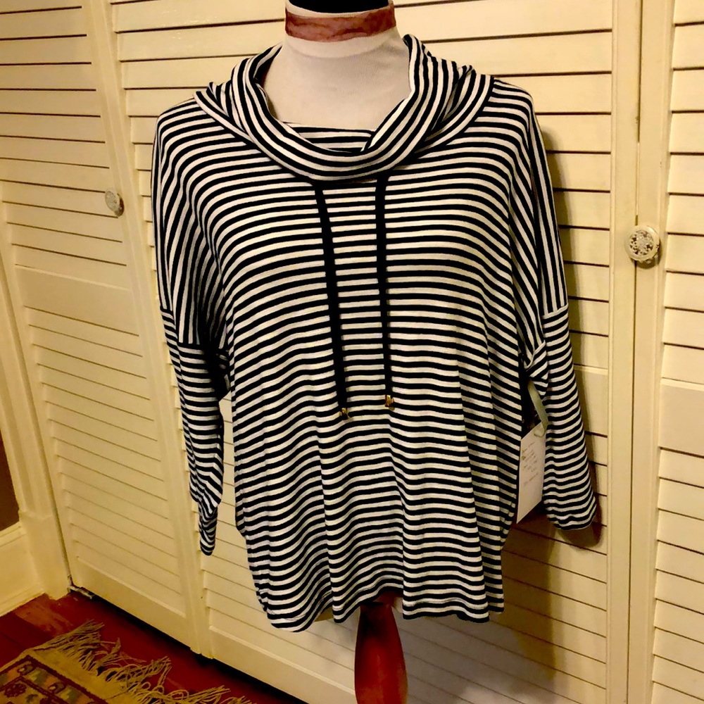 Ann Klein Navy & White striped cowl neck jersey XXL